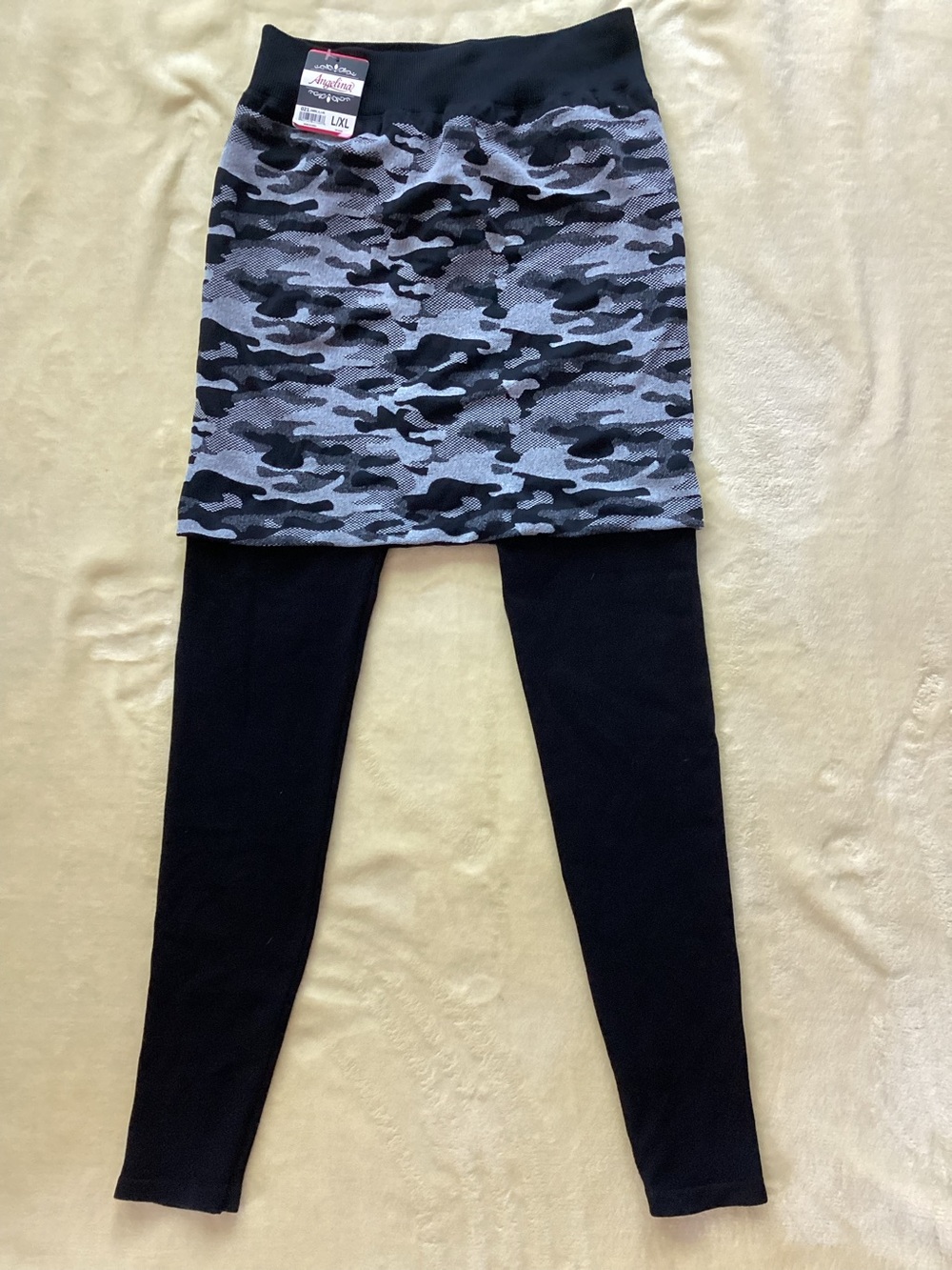 Angelina Black & Gray Camo Skort Leggings